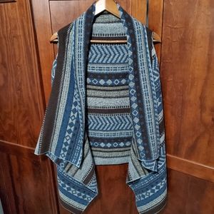 NWT Coldwater creek blue and brown poncho vest
